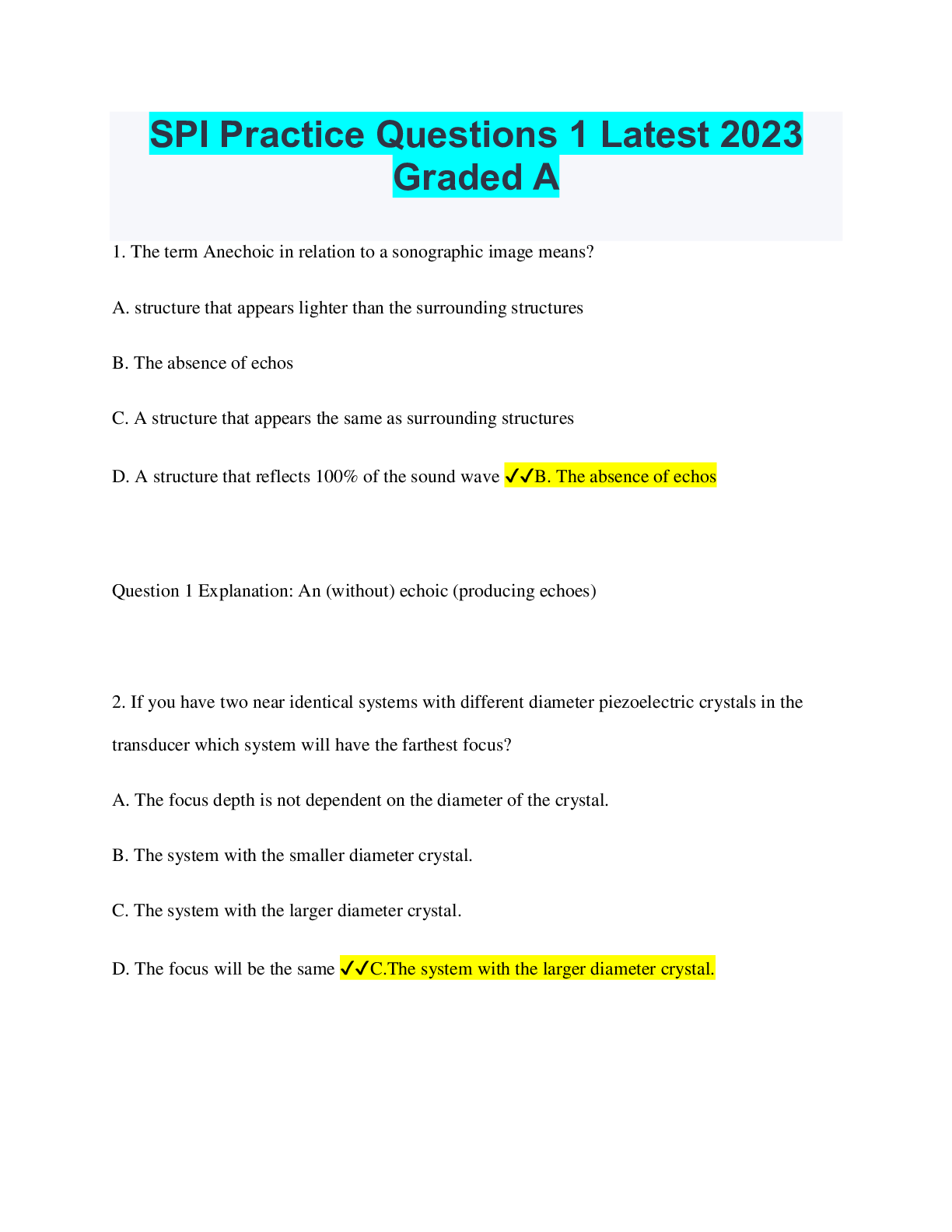 Preview image of SPI Practice Questions 1 Latest 2023 Graded A document